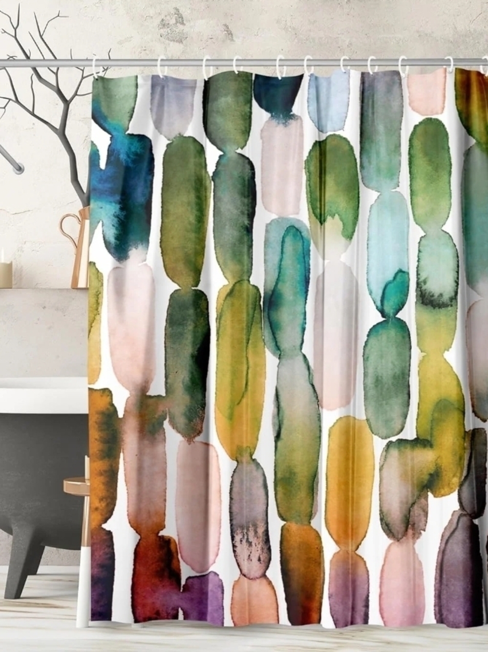 Multicolor Watercolor Stripe Shower Curtain - Home Bath